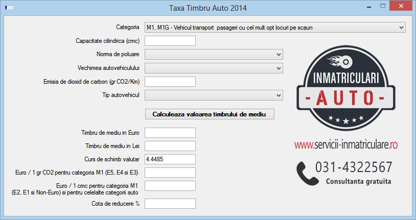 goal client we Calculator Timbru Auto 2014 - Taxa de Mediu